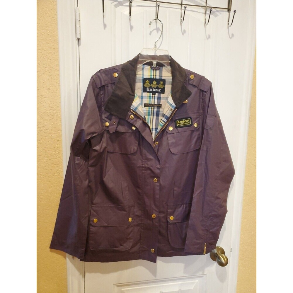 Barbour International Purple Waterproof Breathable Belted Jacket sz S - Picture 13 of 16